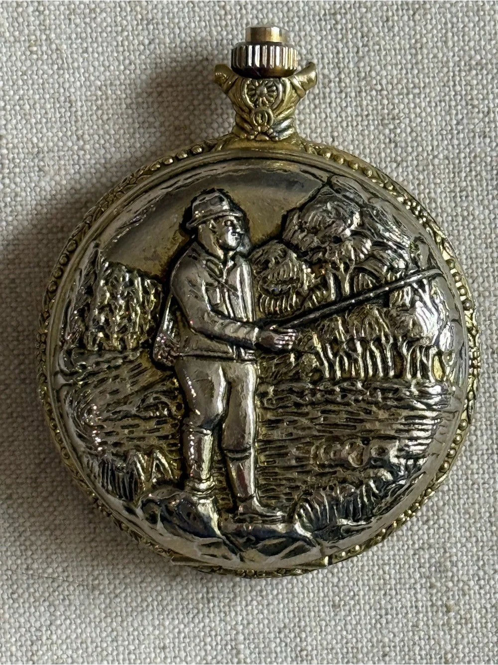 Vintage Style Maryela Quartz Pocket Watch Hunter Case Golfer Design